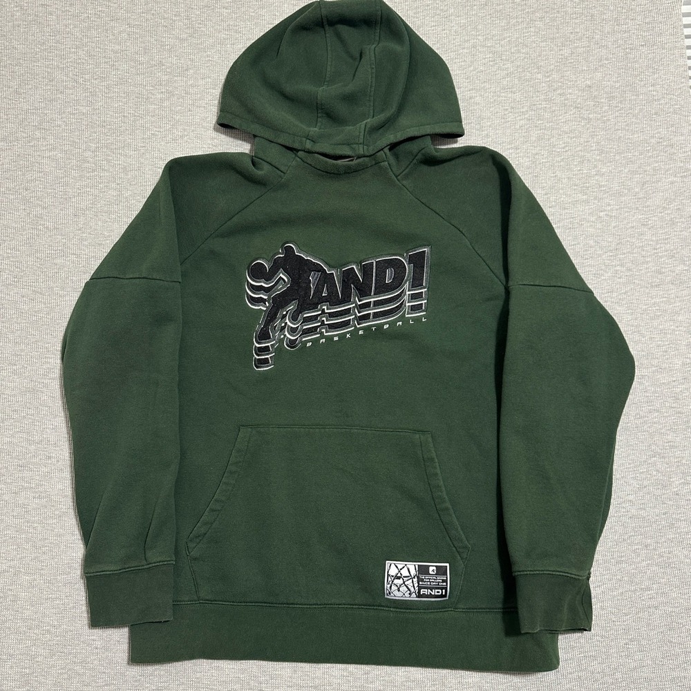 AND1 Basketball Hoodie Forest Embroidered Pullover Sweatshirt Green Mens XL